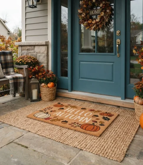 Seasonal Doormat and Layered Rugs