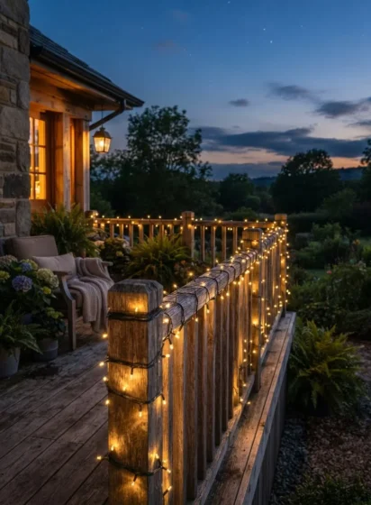 String Lights Along the Porch Railing