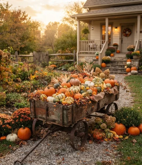 Vintage Wagon or Wheelbarrow Pumpkin Display