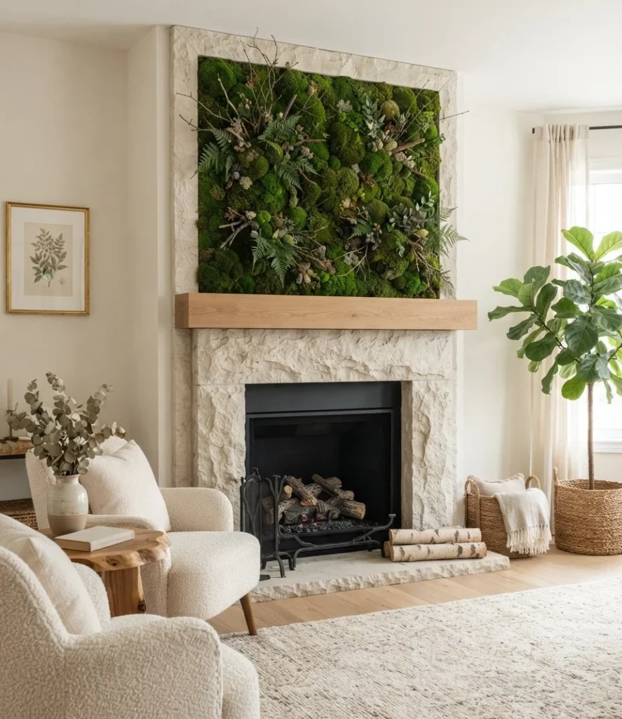 Moss-Covered Fireplace Surround