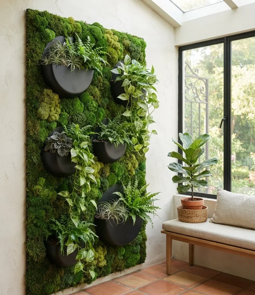 Moss Wall with Integrated Planter Pockets